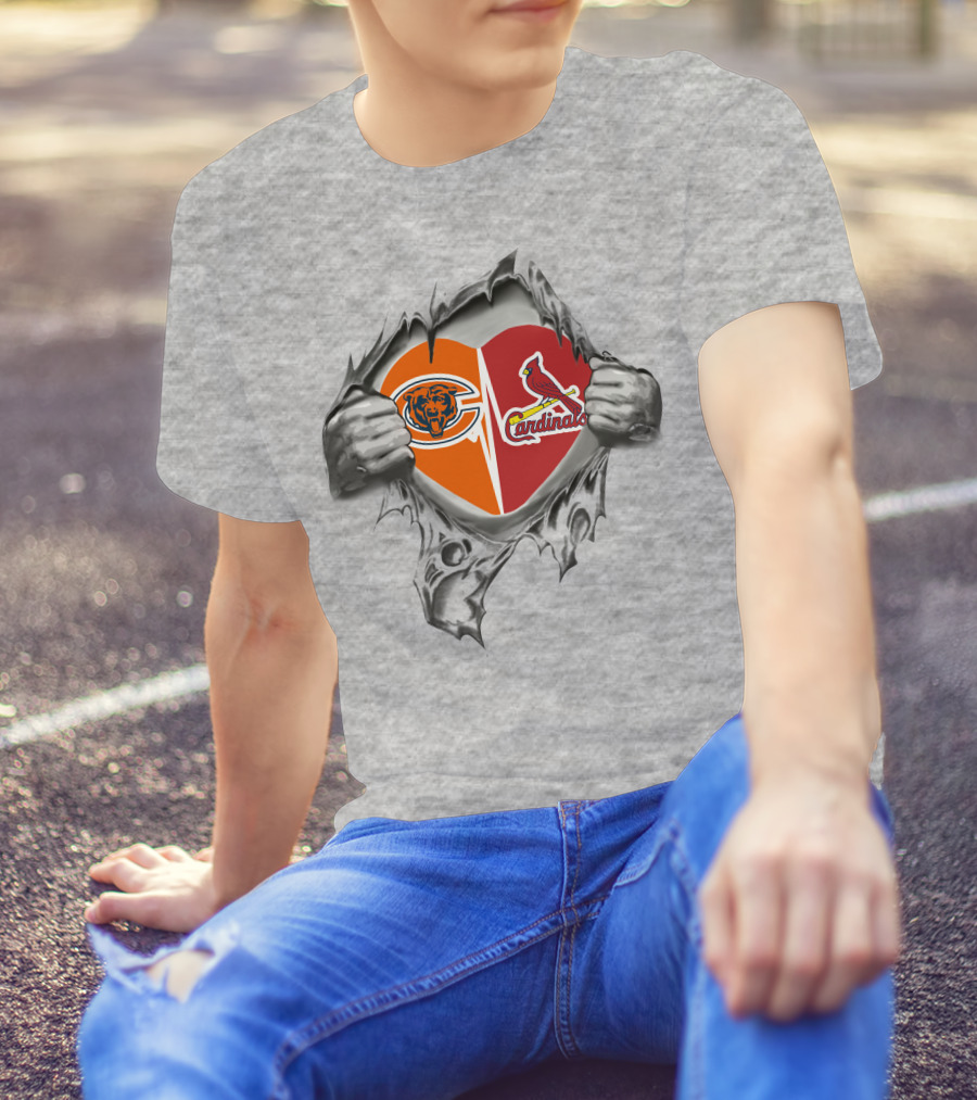 Bears Cardinals Heart Ripped Football Passion T-Shirt