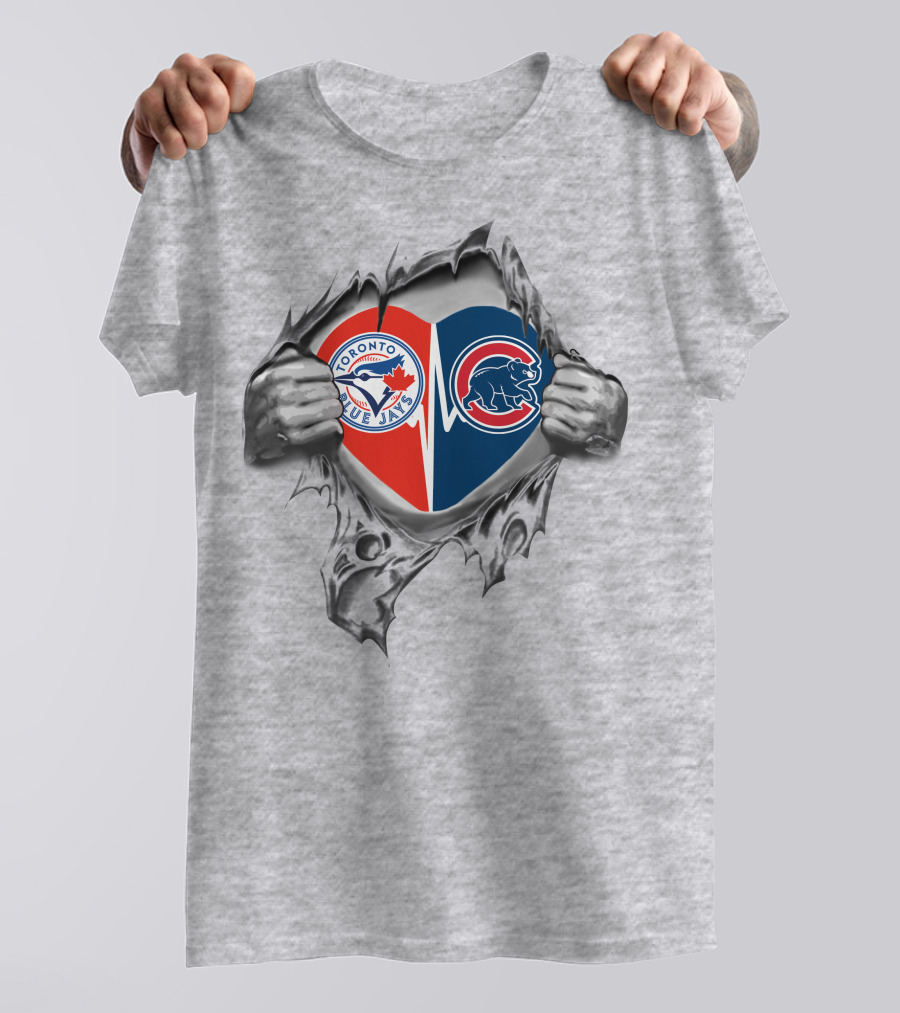 Toronto Blue Jays Chicago Cubs Heart Inside Tearing Hands Logos T-Shirt