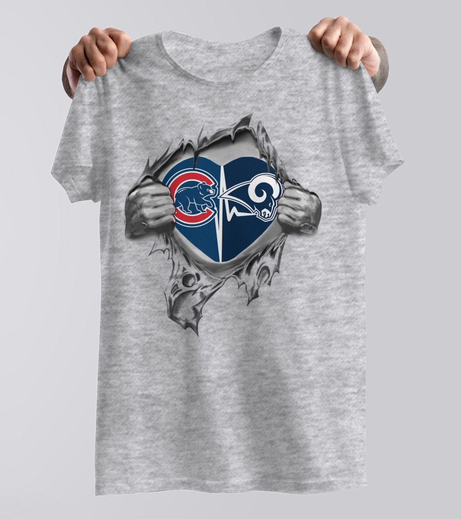 Cubs Rams Heart Torn Reveal With Team Logos T-Shirt