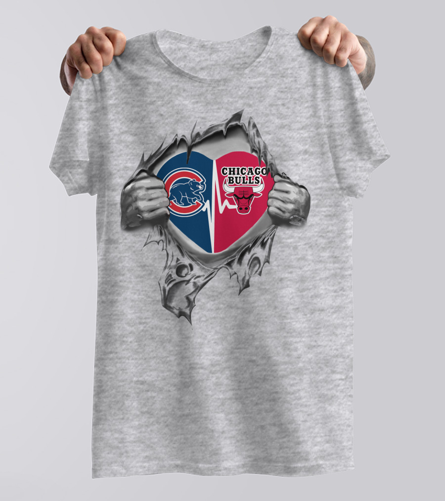 Cubs Chicago Bulls Heart Logo Teardown T-Shirt
