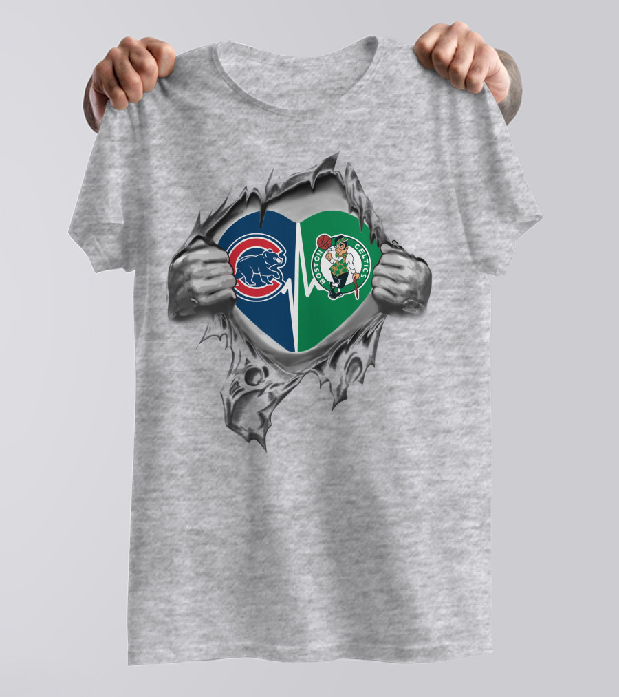 Cubs Celtics Heart Logo With Torn Silver Hands T-Shirt