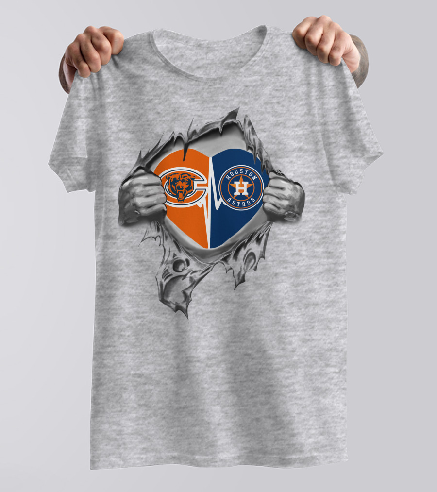 Bears It's In My Heart Chicago Houston Astros Fan Fusion Heart Rip T-Shirt
