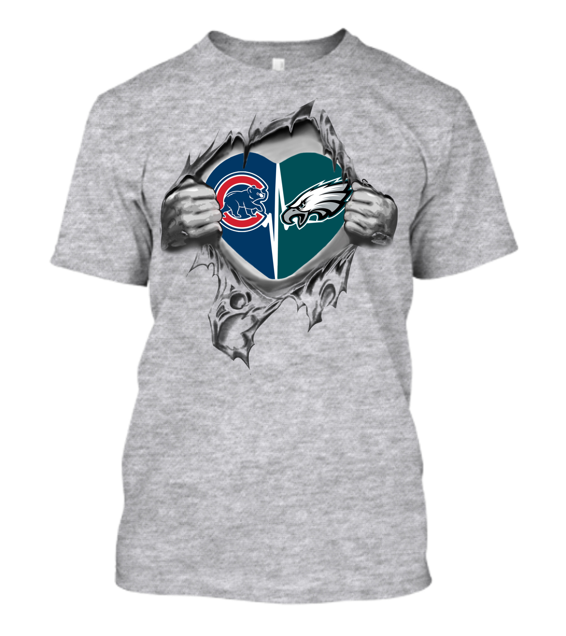 Cubs Eagles Heart Torn Open Team Logos Passion Split T-Shirt