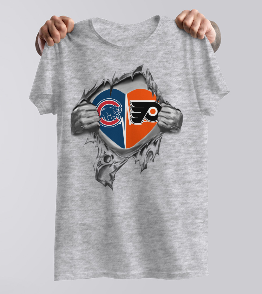 Cubs Flyers Heart Emblem Dual Logo Tear T-Shirt
