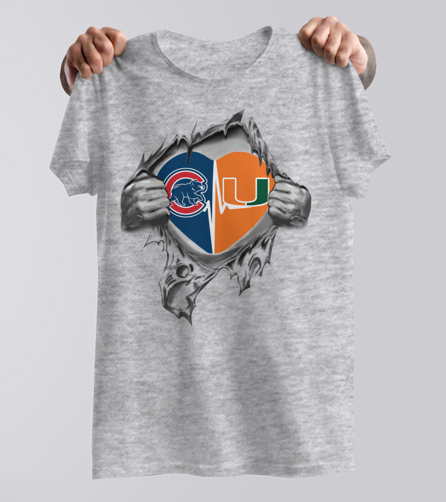 Cubs Hurricanes Heart Torn Reveal Hands T-Shirt