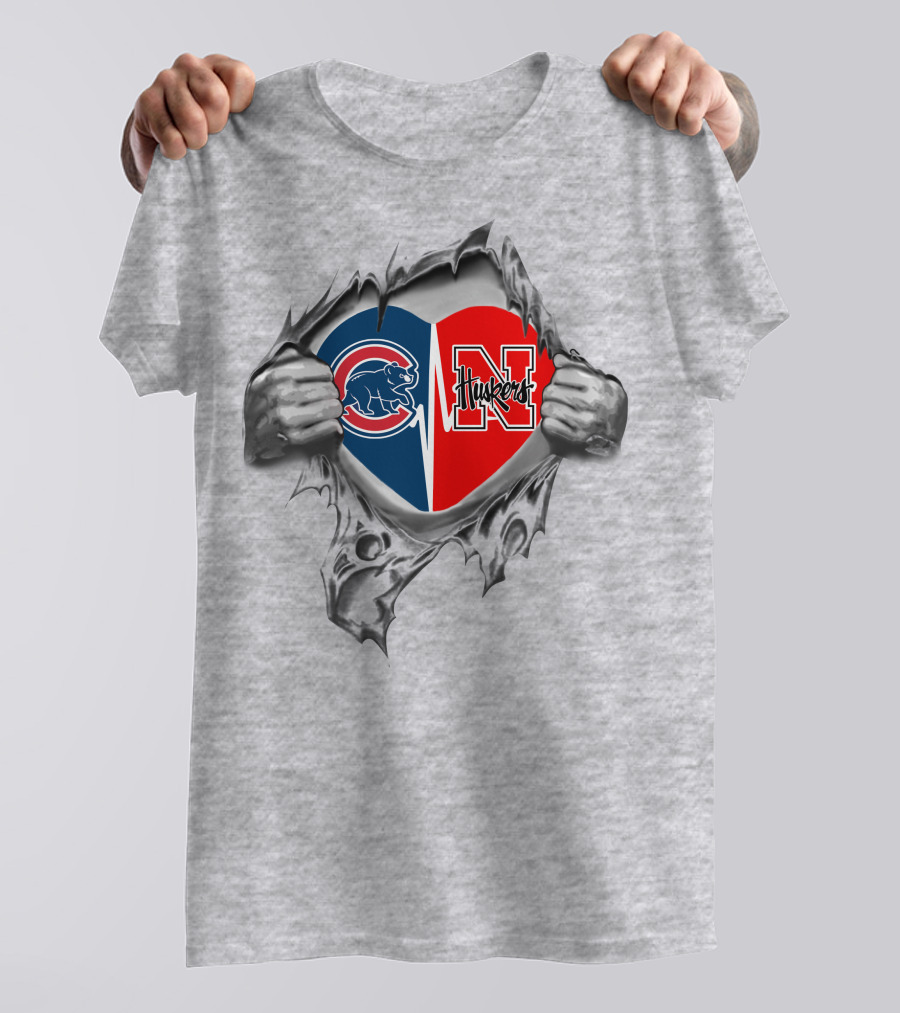 Cubs Huskers Heart Chicago Nebraska Fan Pride T-Shirt