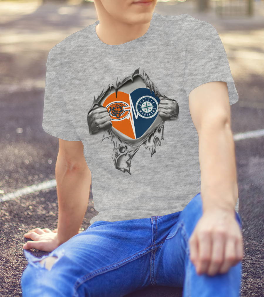 Bears Mariners Heart Torn Fabric T-Shirt