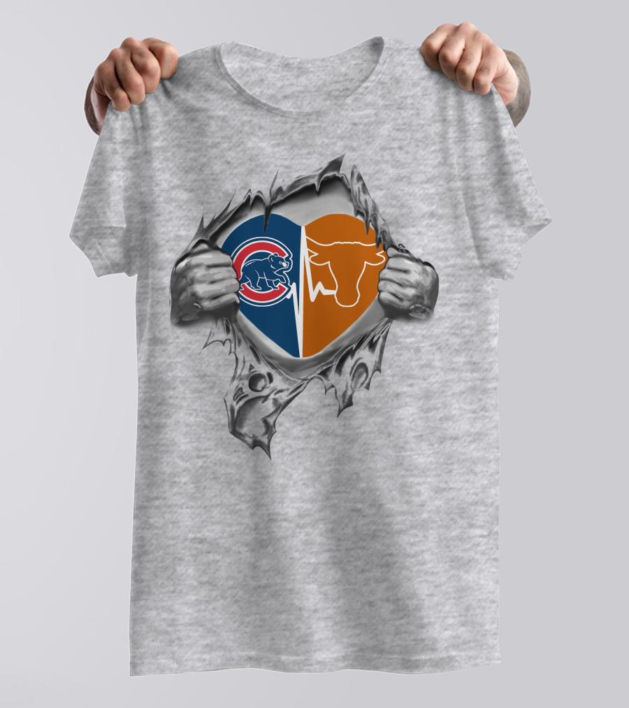 Cubs Longhorn Heart Torn Open T-Shirt
