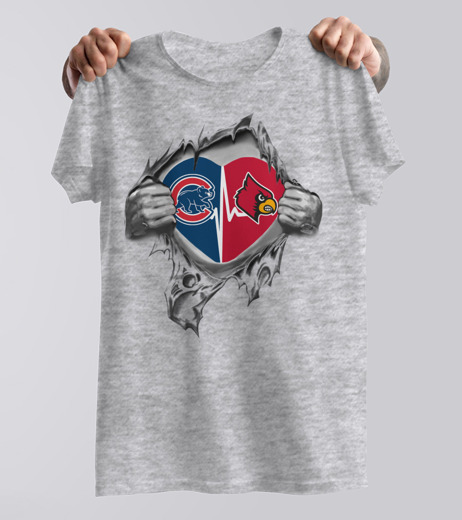 Cubs Louisville Cardinals Heart Inside Tearing Effect T-Shirt