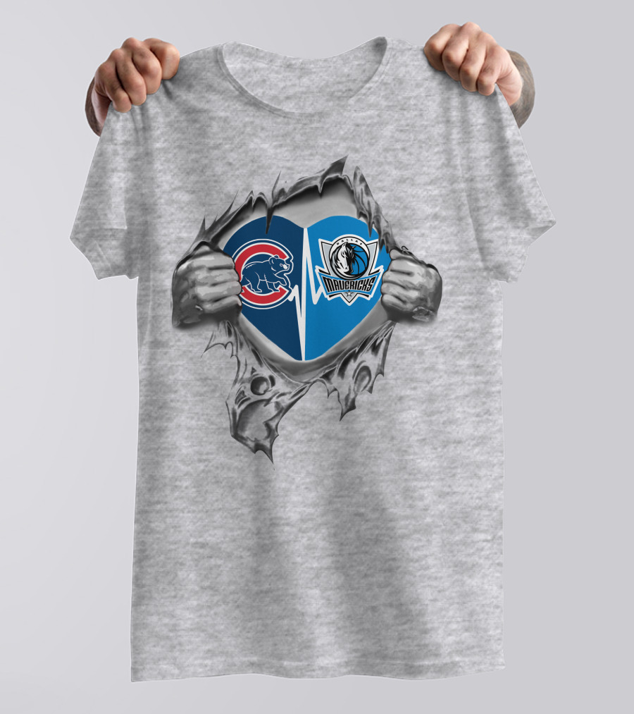 Cubs Mavericks Heart Logos Dual Team Passion T-Shirt