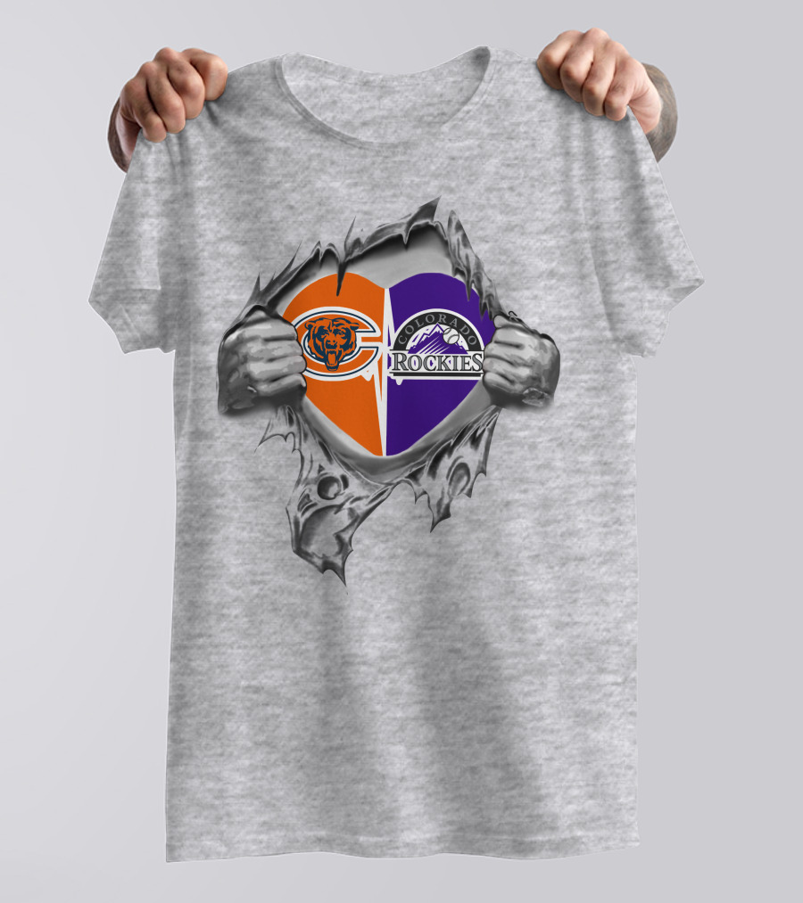 Bears Rockies Heart Logo Combination With Ripped T-Shirt