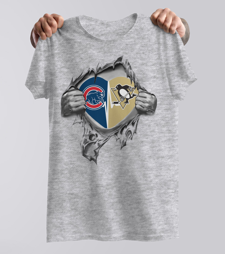 Cubs Penguins Heart Torn Open Dual T-Shirt
