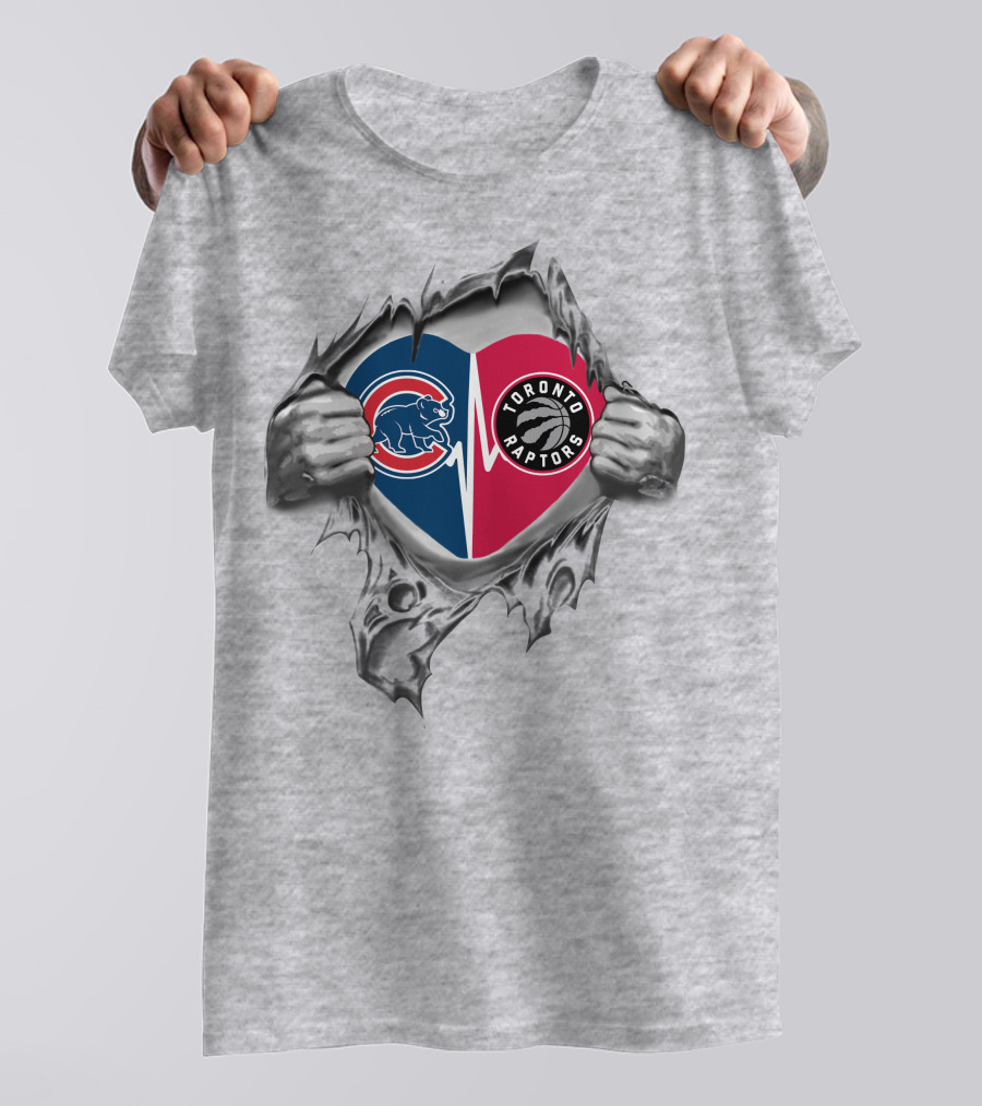 Cubs Toronto Raptors Heart Rip T-Shirt