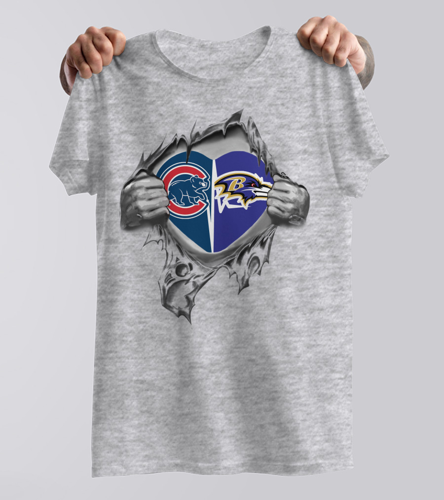 Cubs Ravens Heart Logo Fusion T-Shirt