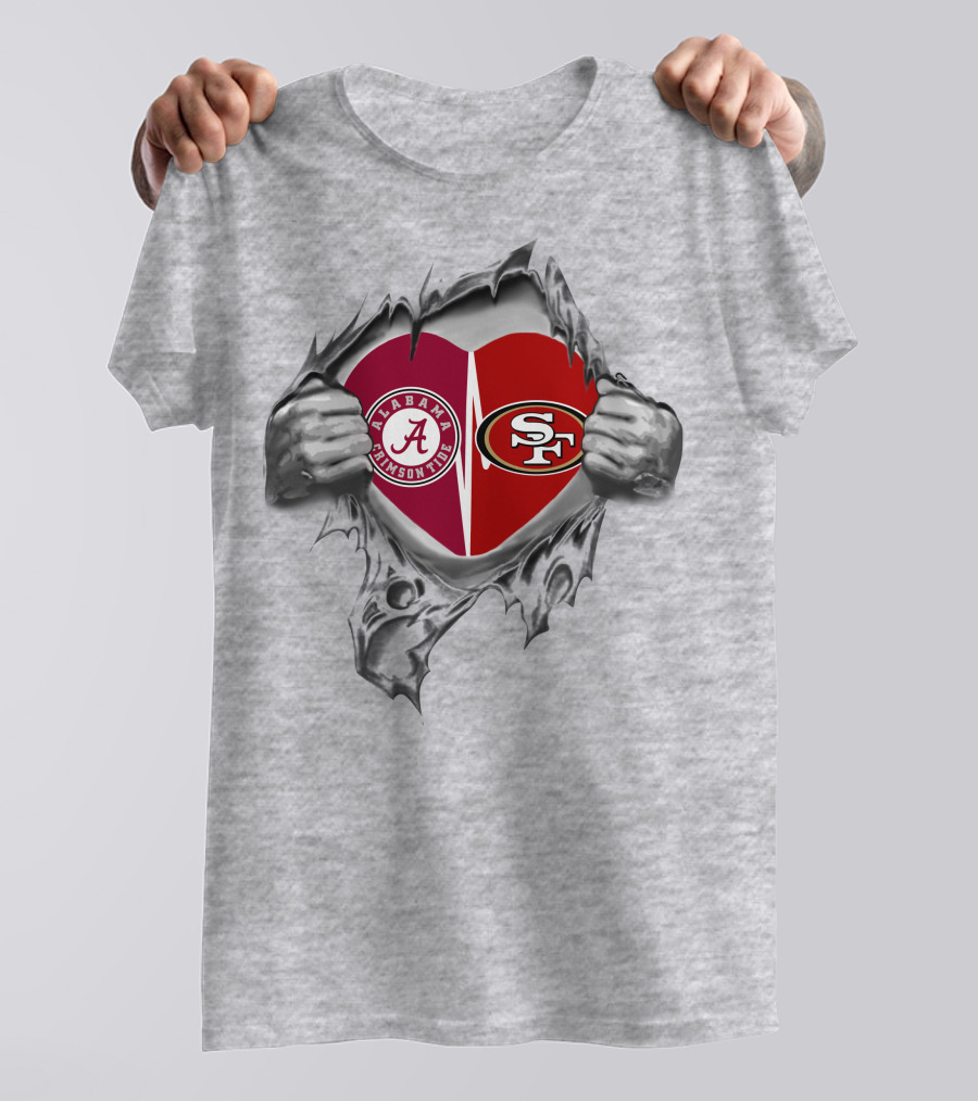 Alabama Crimson Tide San Francisco 49ers Heart Logo Fusion T-Shirt