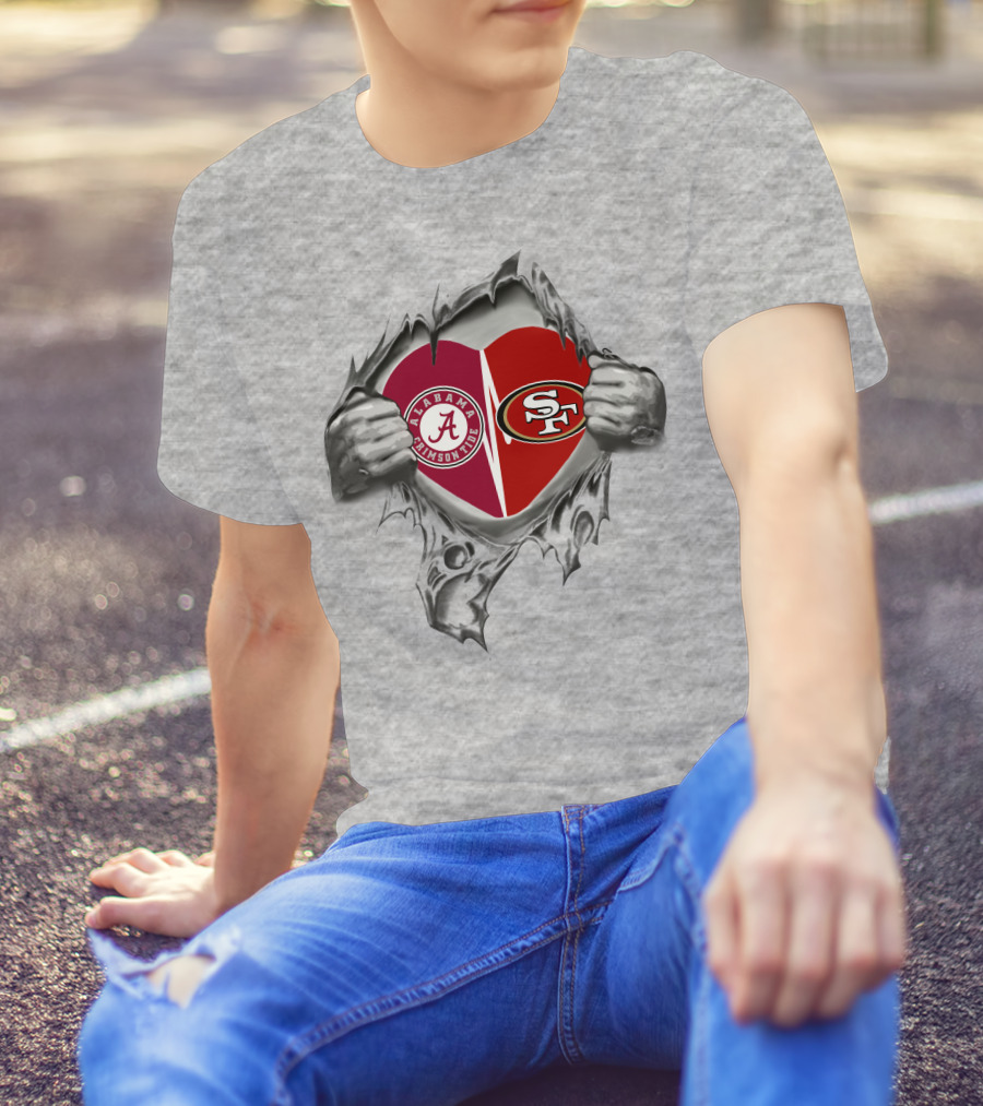 Alabama Crimson Tide San Francisco 49ers Heart Logo Fusion T-Shirt
