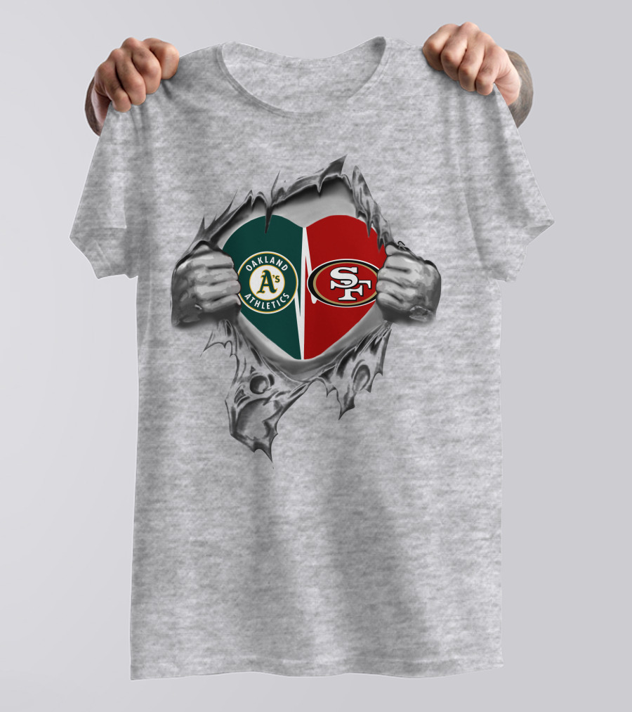 Oakland Athletics San Francisco 49ers Heart Logo Tear T-Shirt