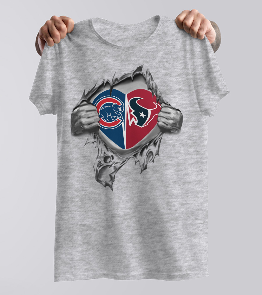 Cubs Texans Heart Torn Fabric T-Shirt