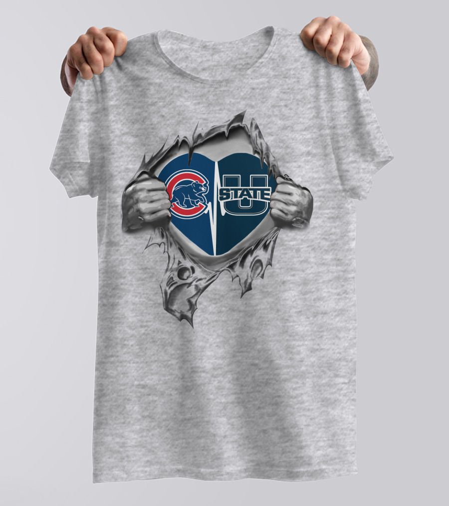 Cubs Utah State Heart Design With Logo And Fan Support T-Shirt