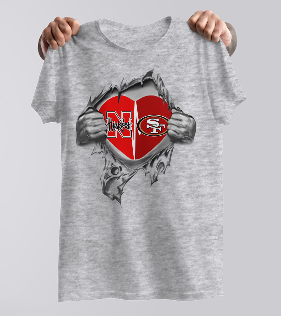 49ers Huskers Heart Design Featuring N Logo And Sf T-Shirt