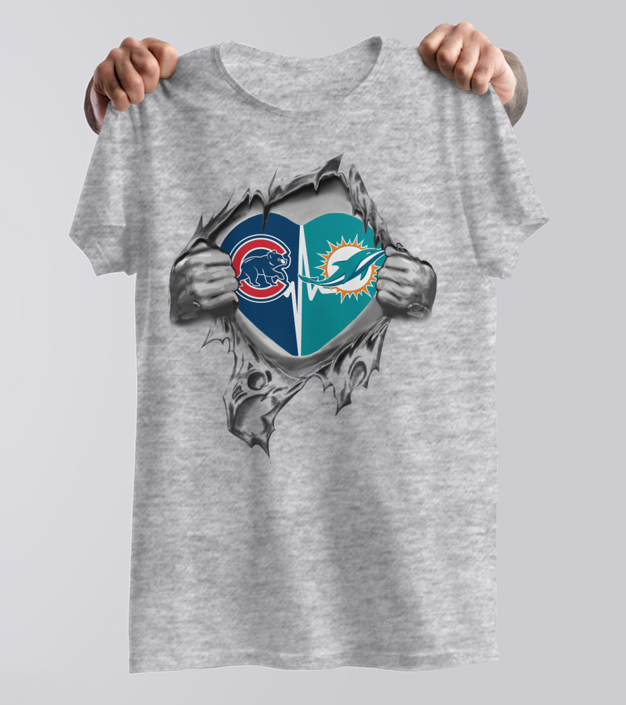 Dolphins Cubs Heart Torn Open Logo Combination T-Shirt