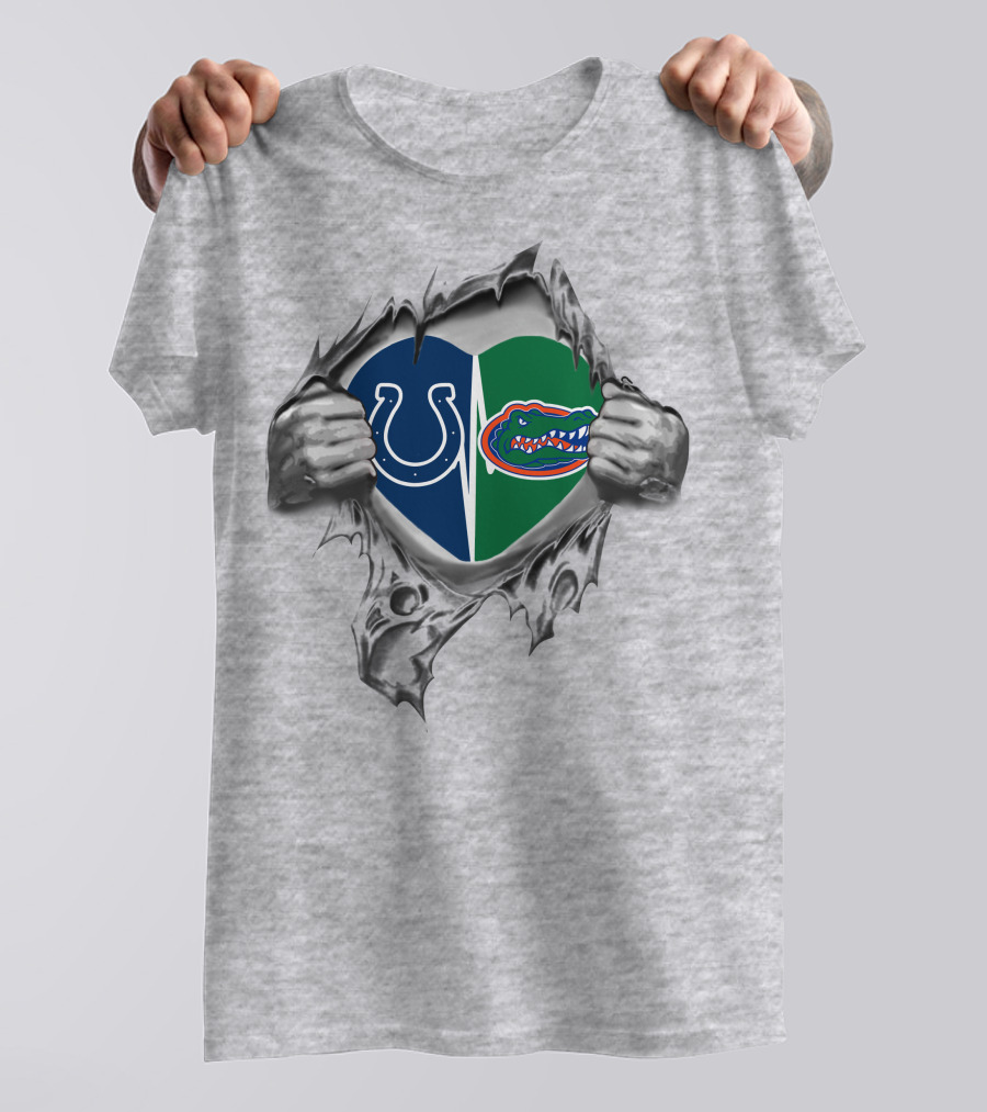 Colts Gators Heart Split NFL College Team Emblem T-Shirt