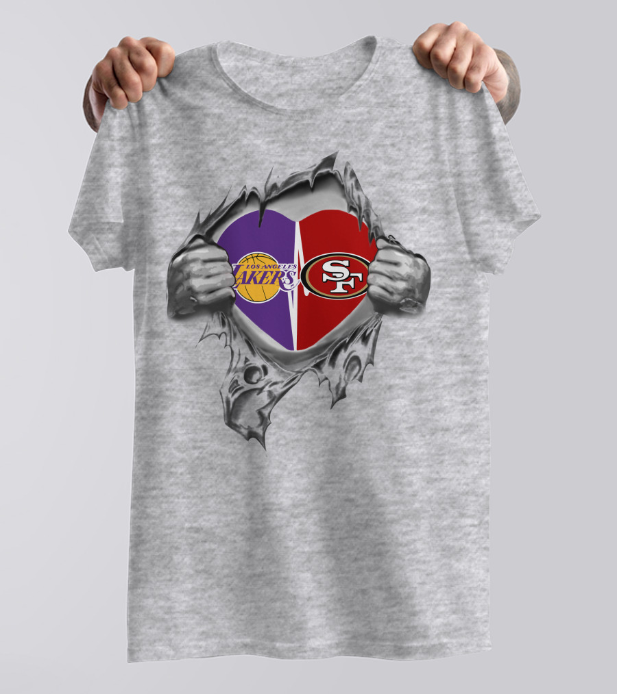 Los Angeles Lakers San Francisco 49ers Heart Logos T-Shirt