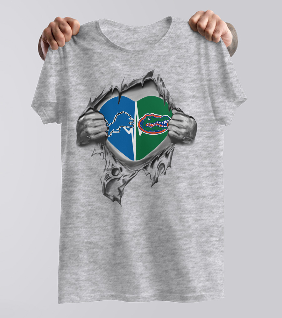 Detroit Lions Florida Gators Heart Torn Effect T-Shirt