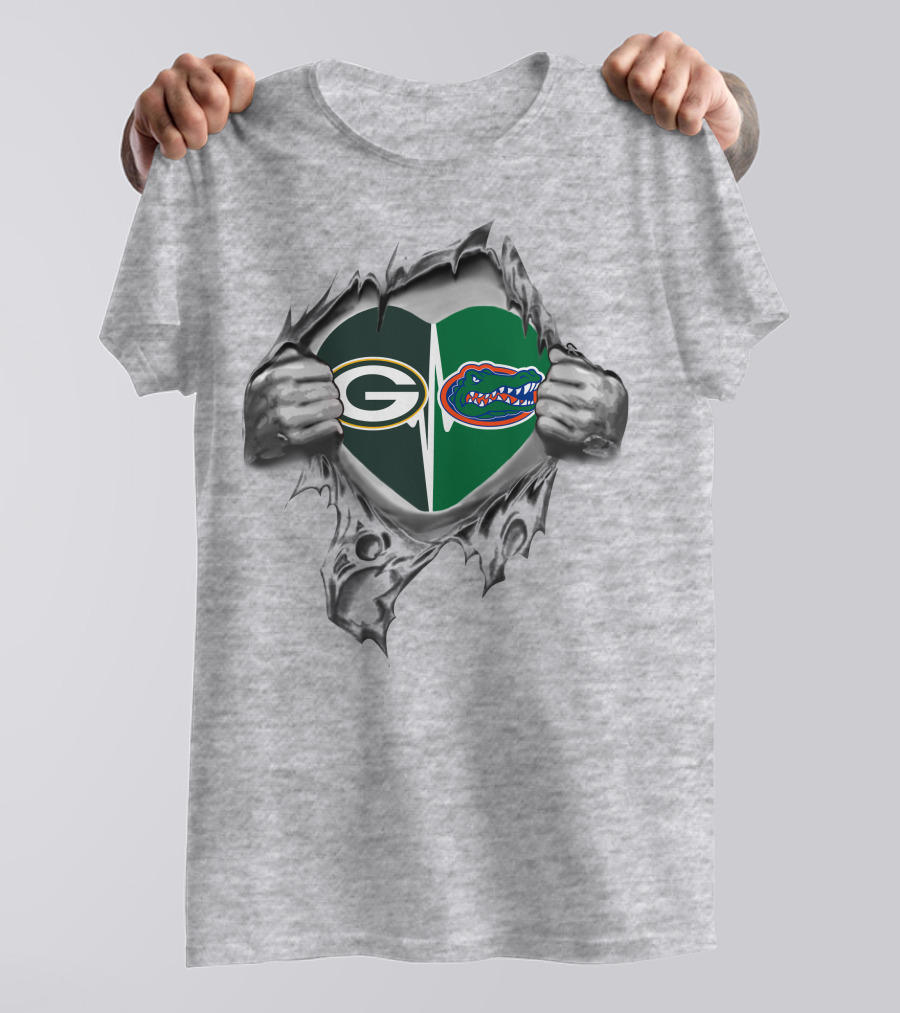 Green Bay Packers Florida Gators Heart Logo Fusion T-Shirt