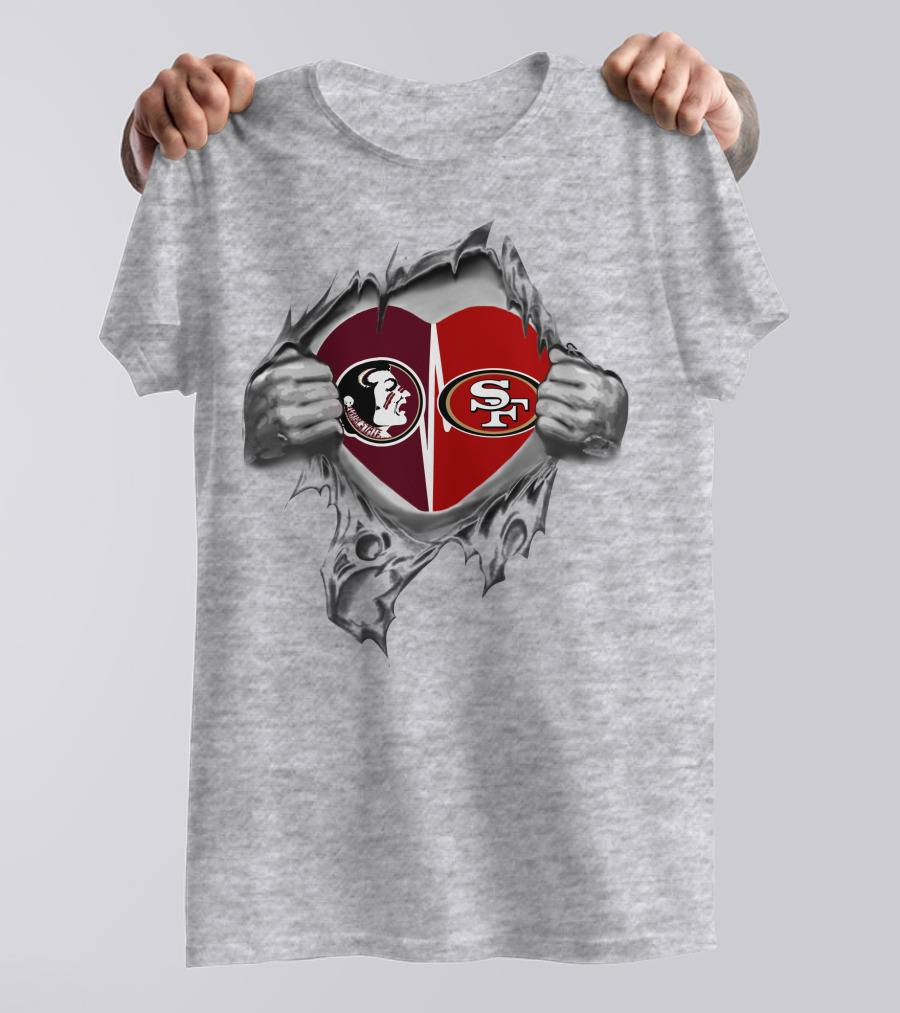 49ers Sf Seminoles Heart Logo Peeking Through Torn Fabric T-Shirt