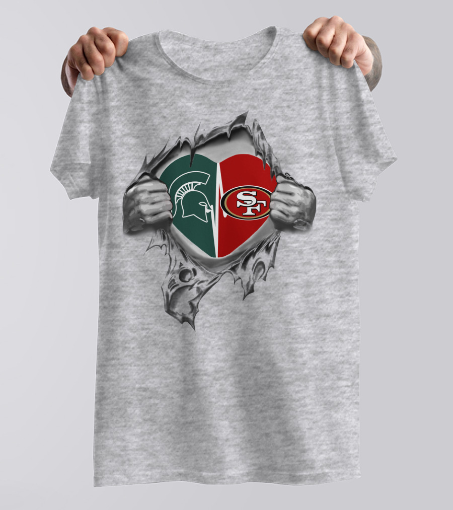49ers Spartans Heart Logos Pulled By Hands T-Shirt