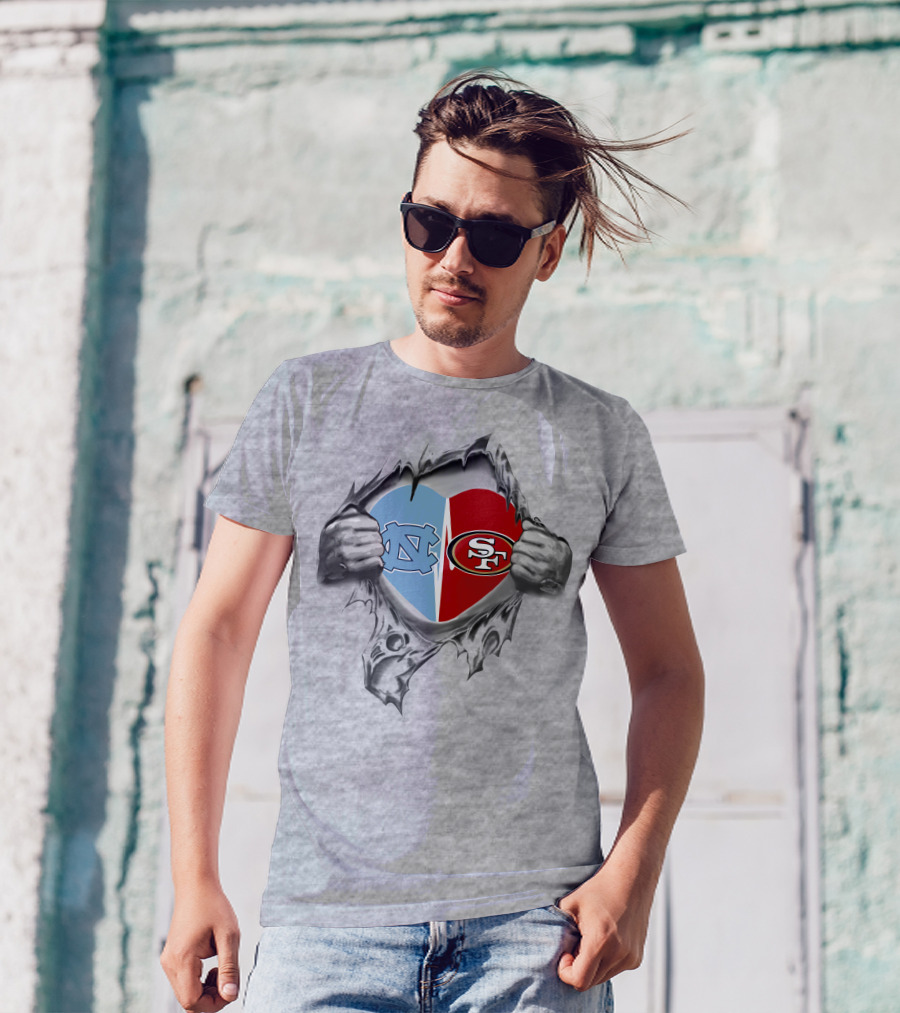 San Francisco 49ers And North Carolina Tar Heels Heart T-Shirt