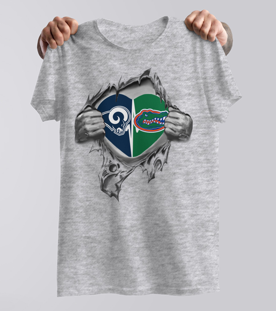 Rams Gators Heart With Torn Steel T-Shirt
