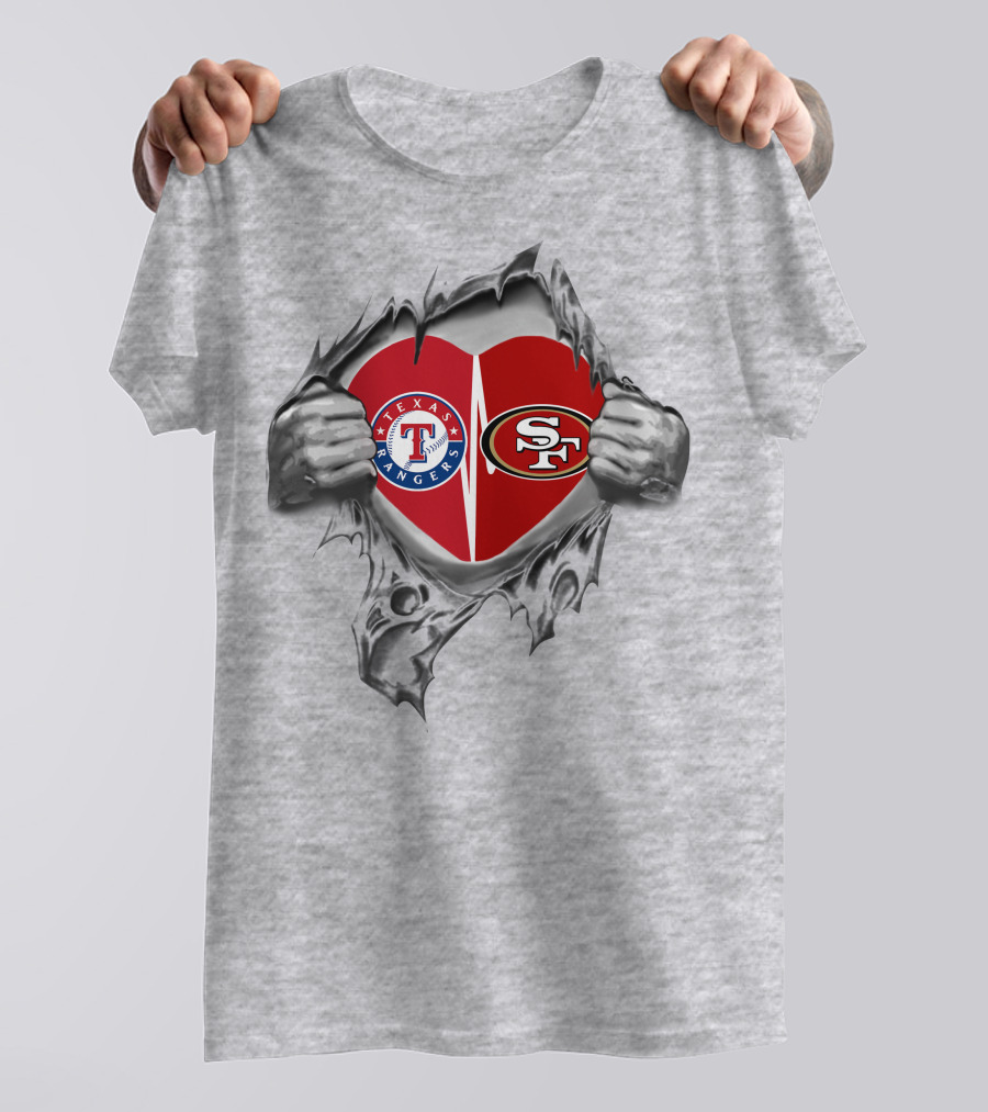 Texas Rangers San Francisco 49ers Heart Logo Fusion T-Shirt