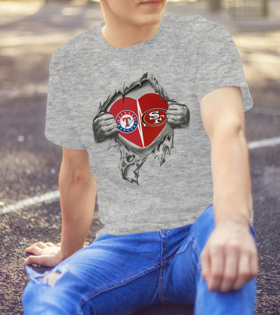 Texas Rangers San Francisco 49ers Heart Logo Fusion T-Shirt