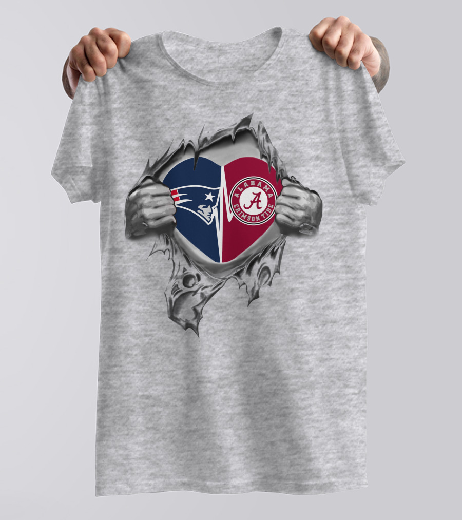 Patriots Alabama Crimson Tide Heart Tearing T-Shirt