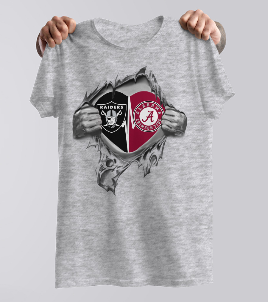 Raiders Alabama Crimson Tide Heart Torn Mesh T-Shirt