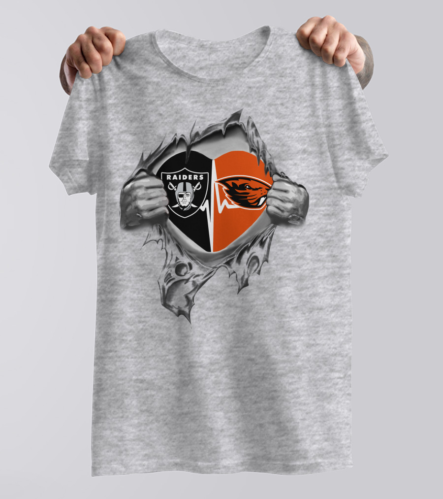 Raiders Beavers Heart Symbol With Hands And Logo Elements T-Shirt