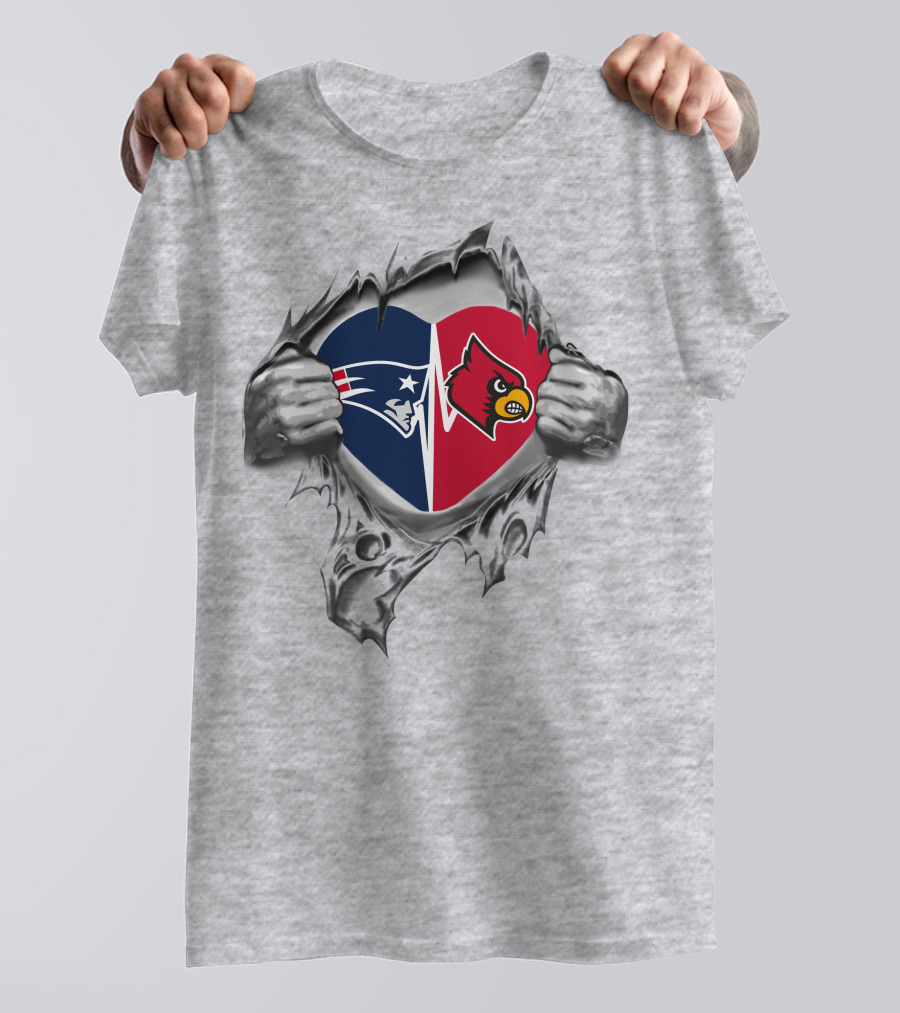 Patriots Cardinals Heart Emblem Tearing Through Muscles T-Shirt