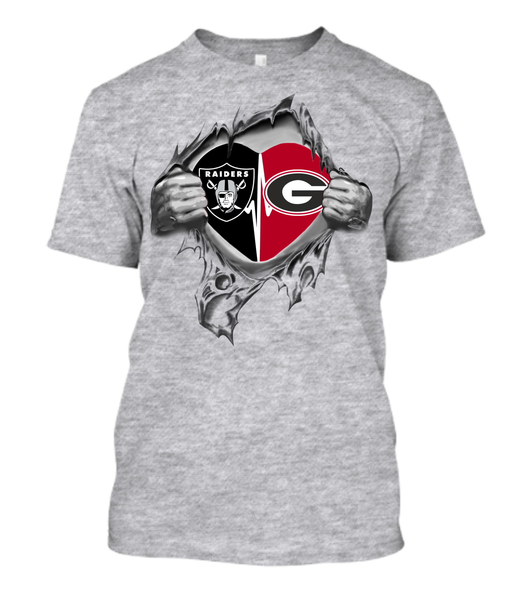 Raiders Georgia Bulldogs Heartbeat Dual Logo Fusion T-Shirt
