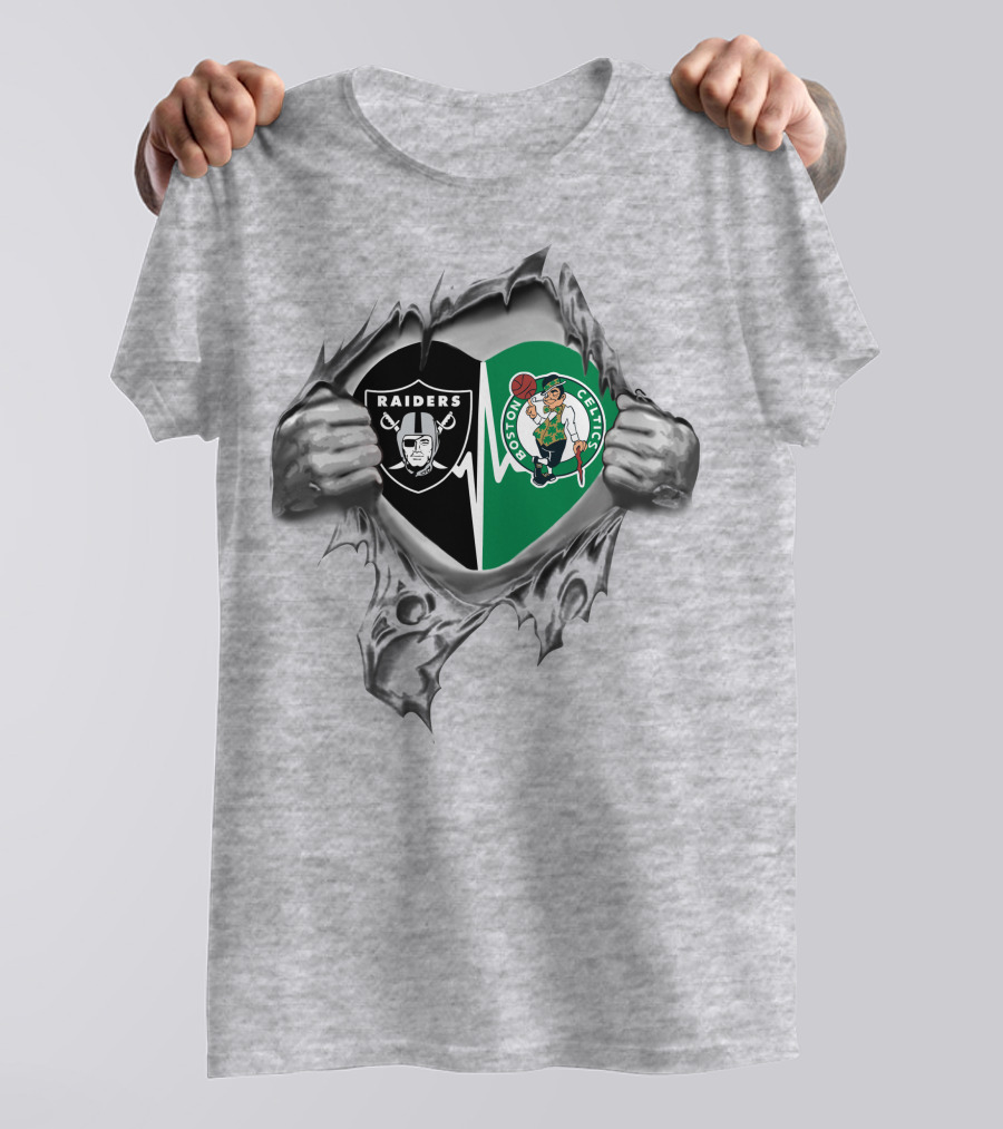 Raiders Celtics Heart Connection Fan Loyalty Sports Hybrid T-Shirt