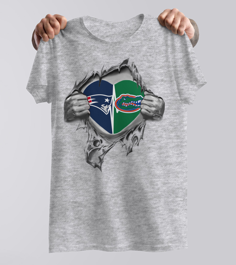 New England Patriots Florida Gators Heart Ripped Open T-Shirt