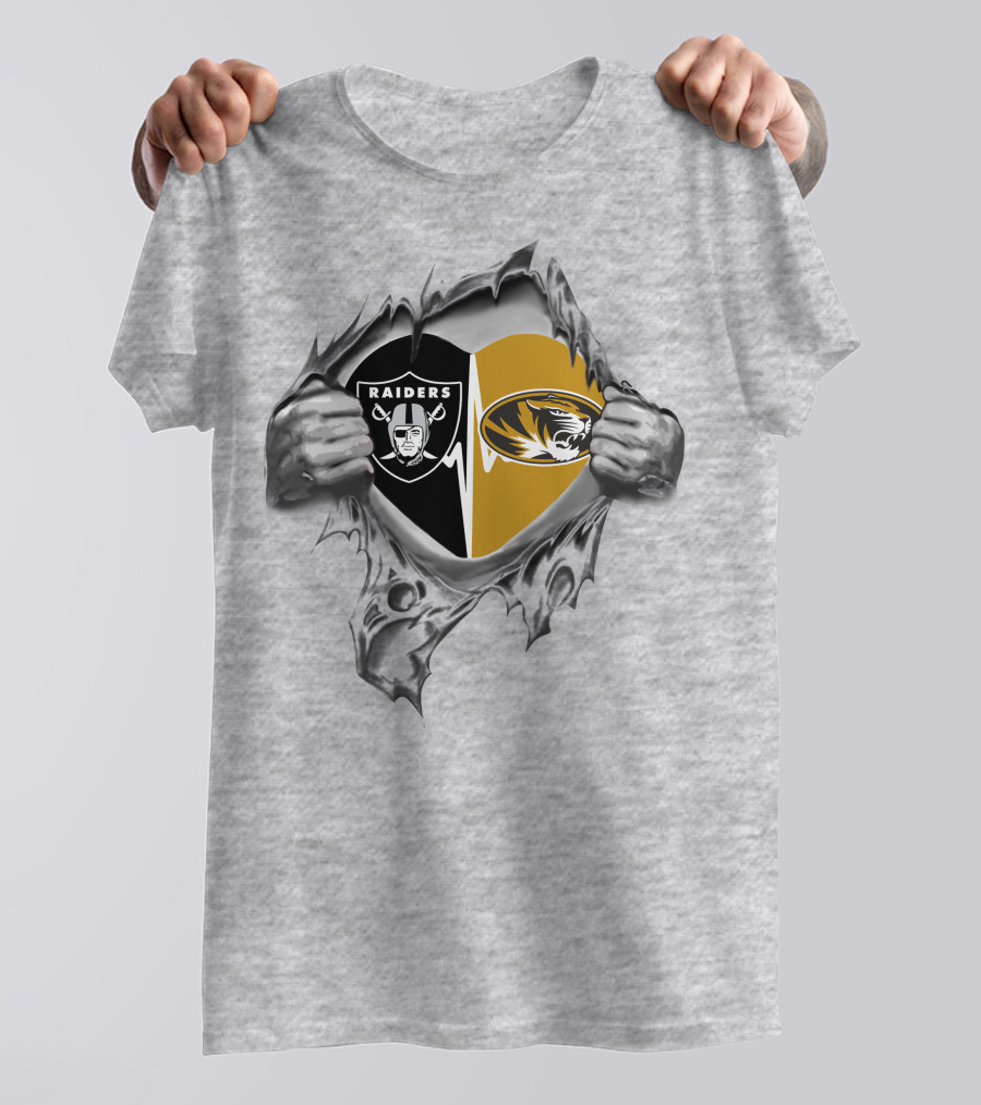 Raiders Missouri Tigers Heart Rip T-Shirt