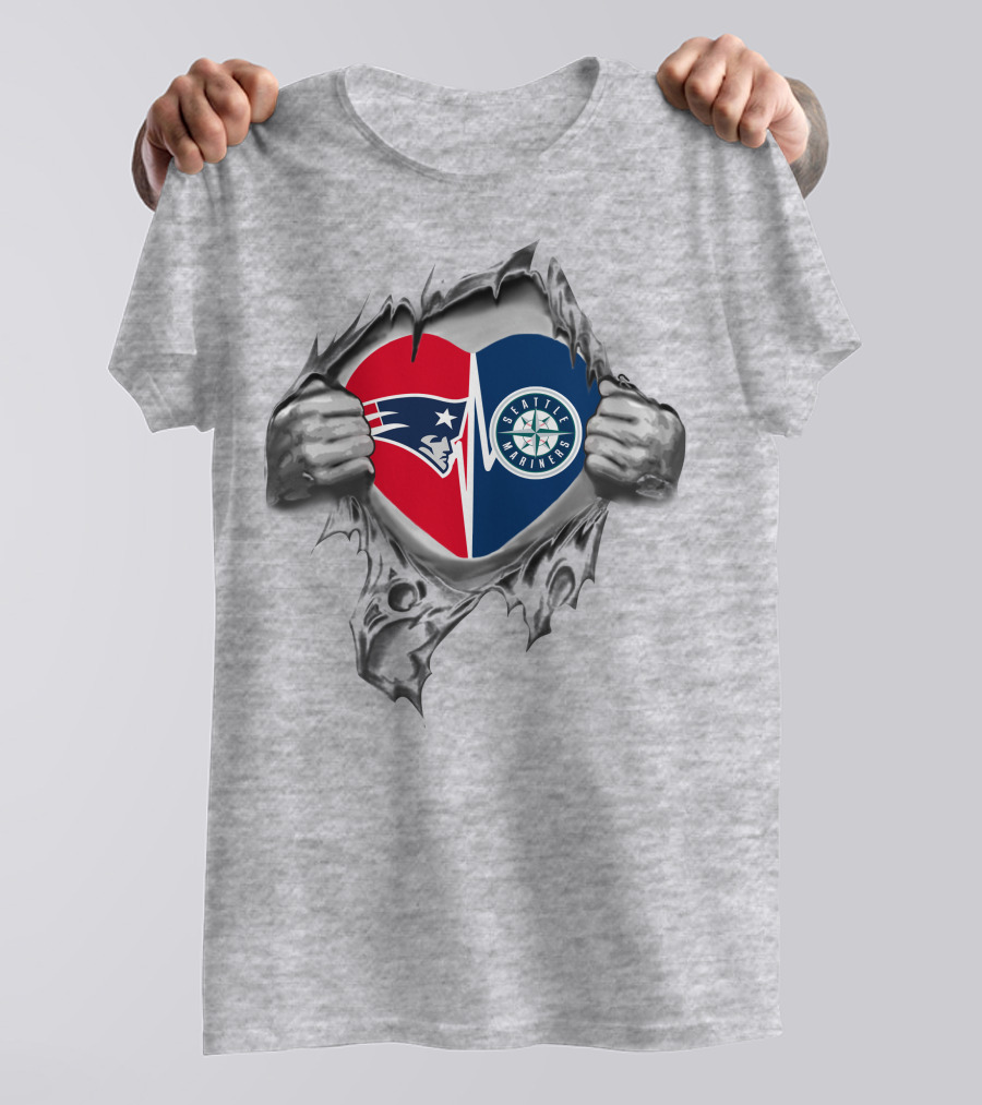 Patriots Mariners Heart Split Seattle Mariners And Patriots T-Shirt
