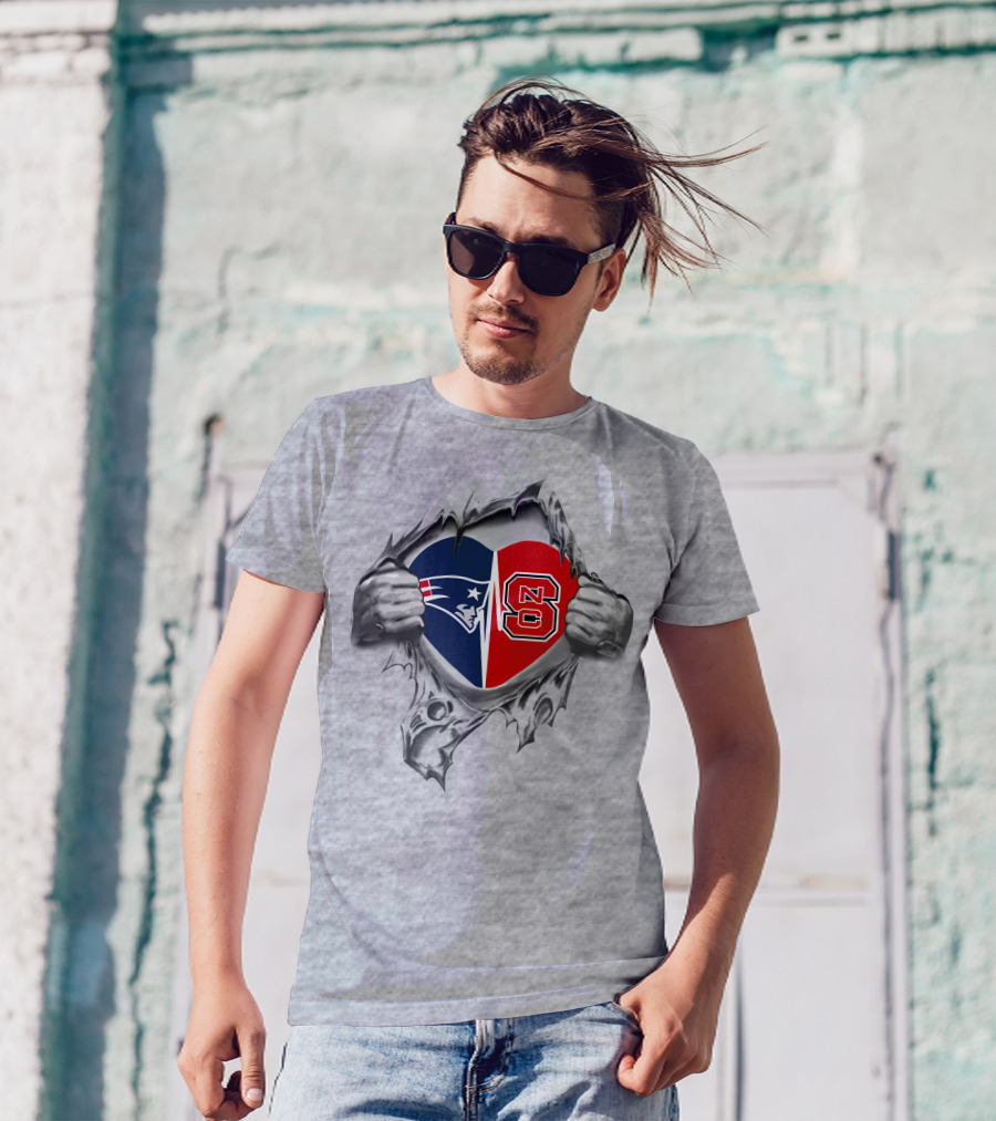 Patriots NC State Logo Heart Within Torn Fabric T-Shirt