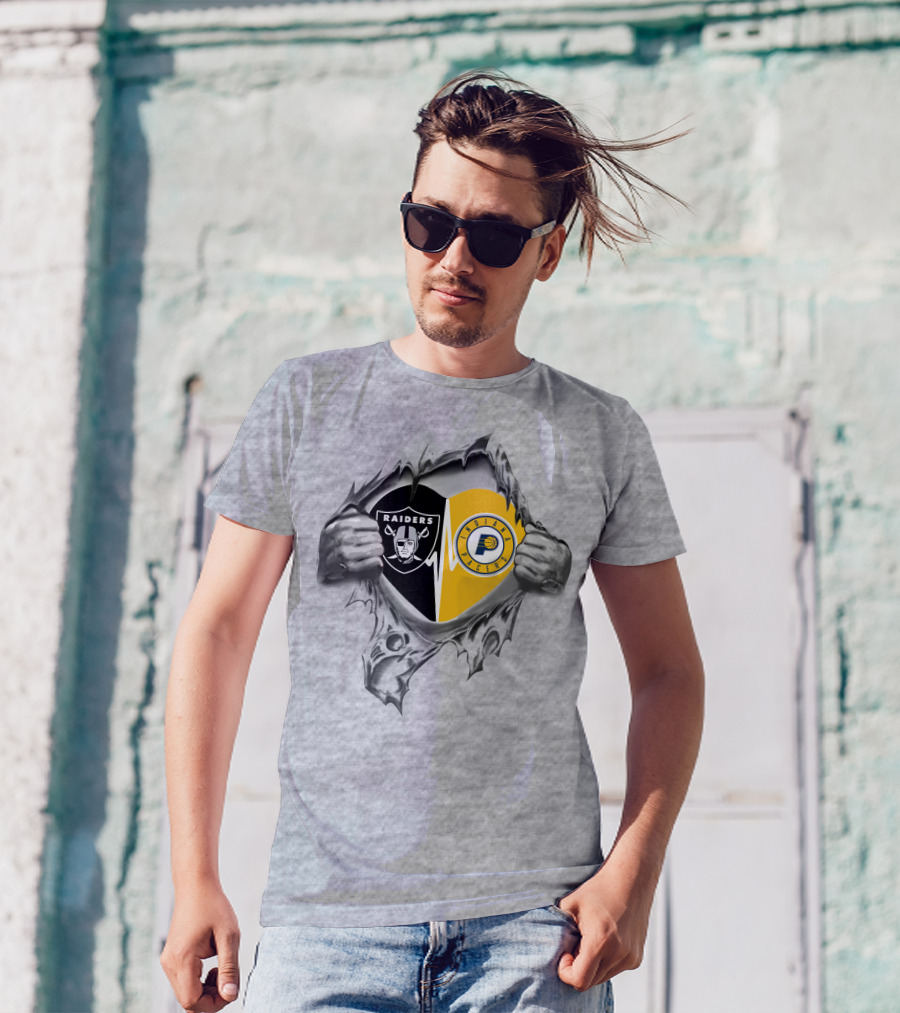 Raiders Pacers Heart Loyalty Split Logo Teared Effect T-Shirt