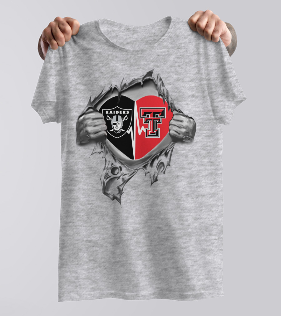 Raiders Texas Tech Heartbeat Connection Silver And Black Tear Reveal T-Shirt
