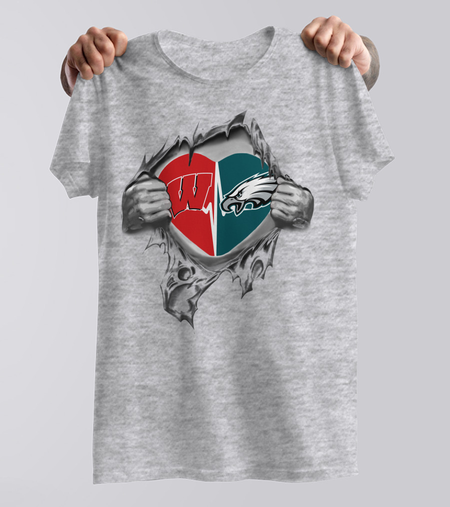 Eagles Badgers Heart Design Featuring Wisconsin And Philadelphia T-Shirt
