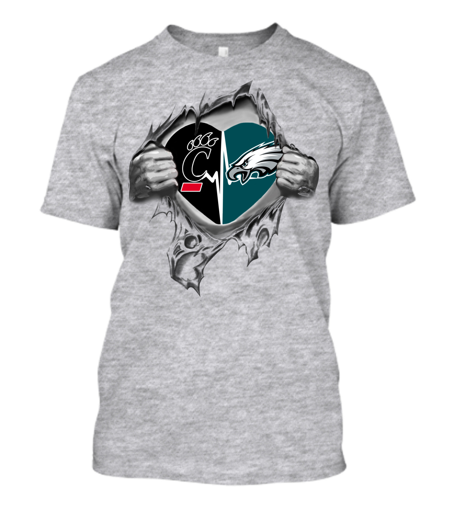 Eagles Bearcats Heartbeat Symbol With Teams United In Love T-Shirt
