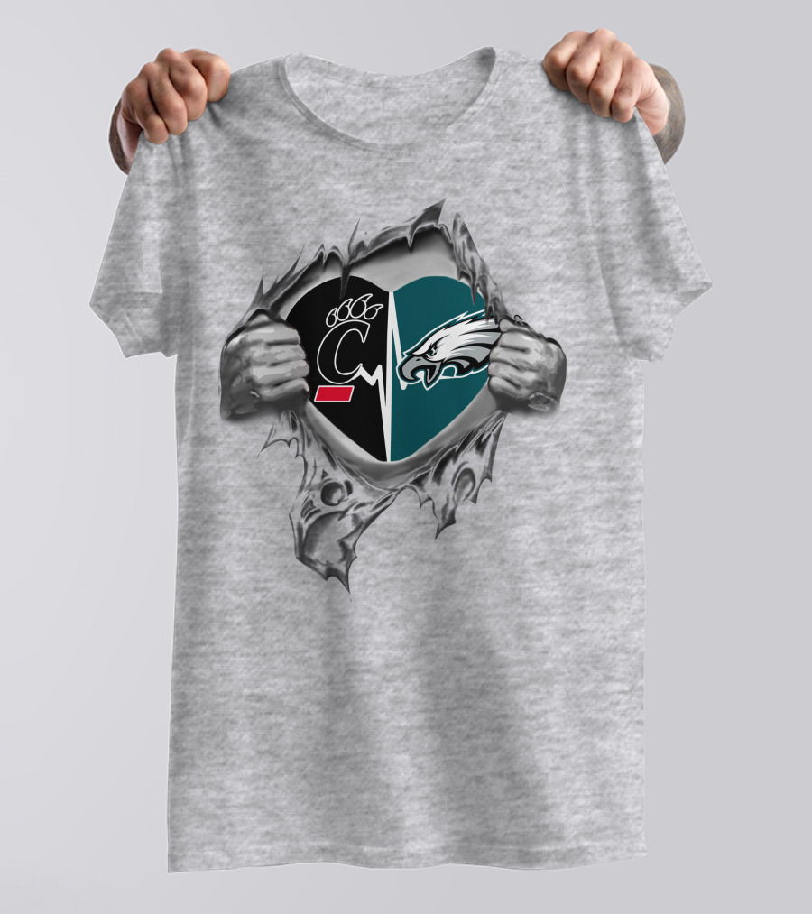 Eagles Bearcats Heartbeat Symbol With Teams United In Love T-Shirt